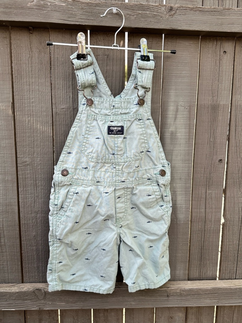 OshKosh B'gosh 100% cotton Light Green Embroidered Shark Overalls - Kids